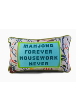 Furbish Studio Mahjong vs Housework Needlepoint Pillow