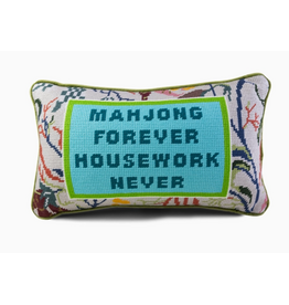 Furbish Studio Mahjong vs Housework Needlepoint Pillow