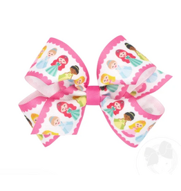 Wee Ones Medium Princess Print Hot Pink Edge Bow
