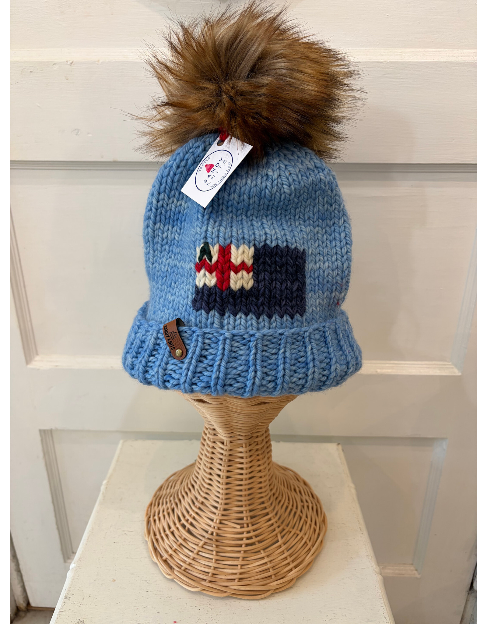 Sandy Knits Bunker Hill Flag Knitted Hat in Light Blue