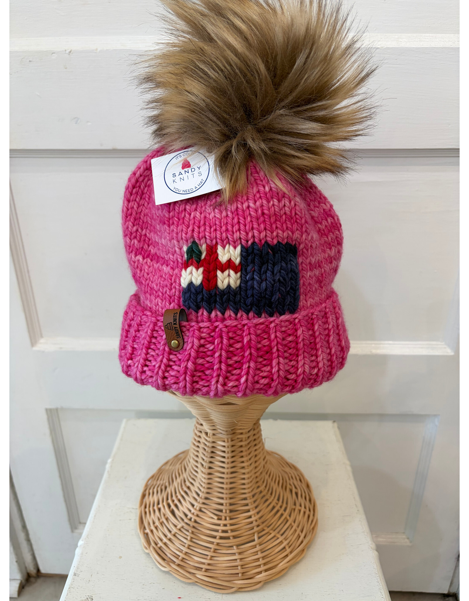 Sandy Knits Bunker Hill Flag Knitted Hat in Pink