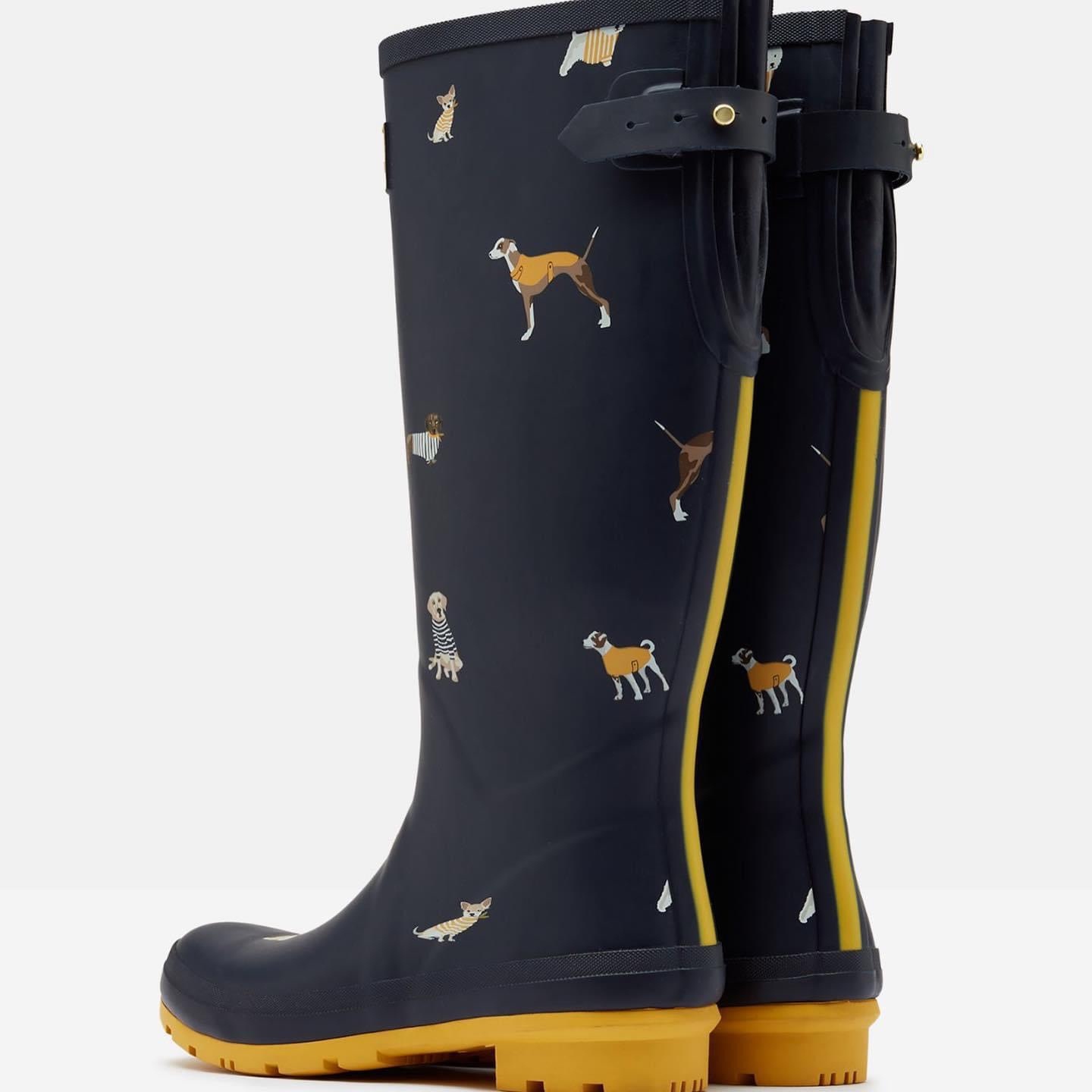 Joules 204270 welly print navy harbour dogs tall rain boot Figgs
