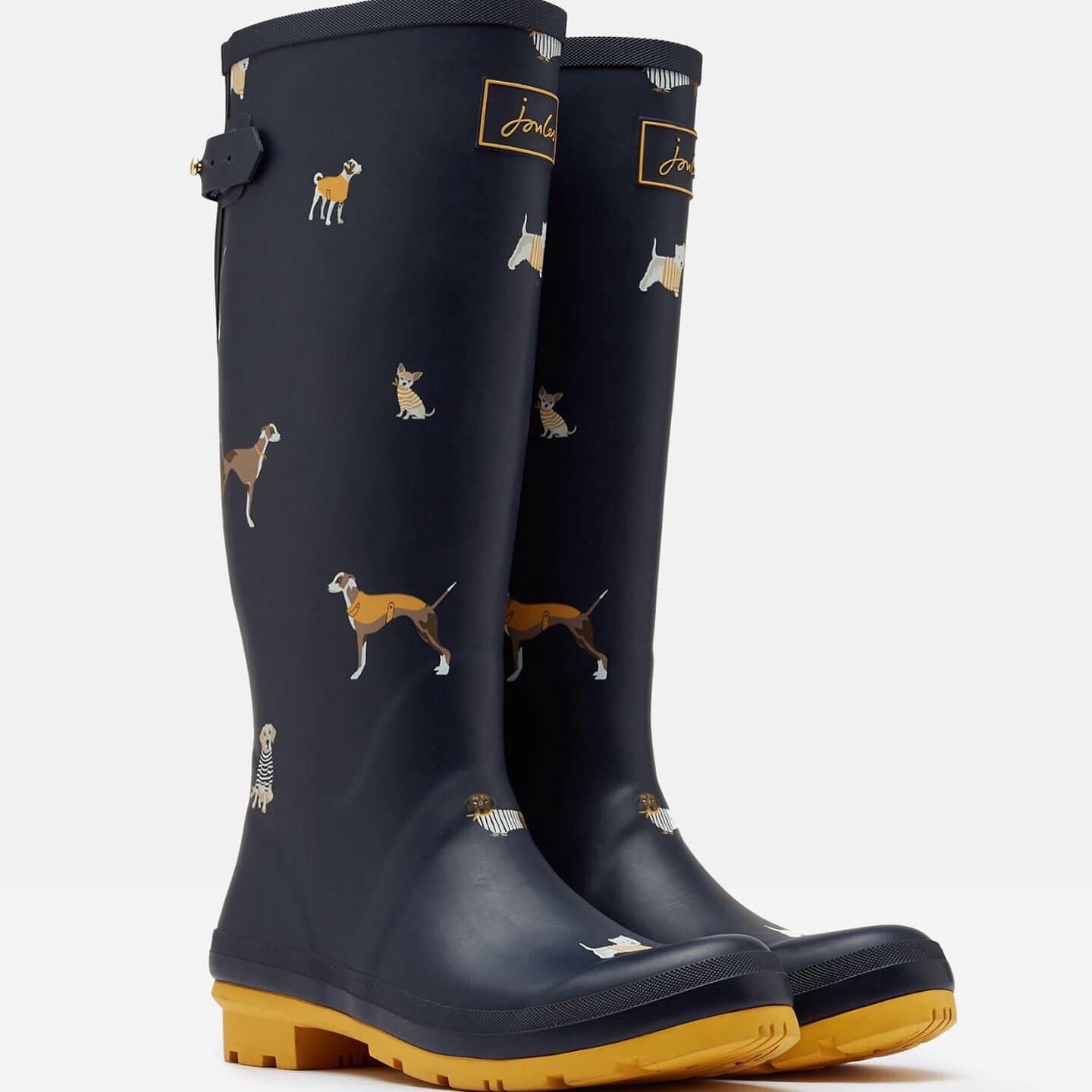 Joules 204270 welly print navy harbour dogs tall rain boot Figgs