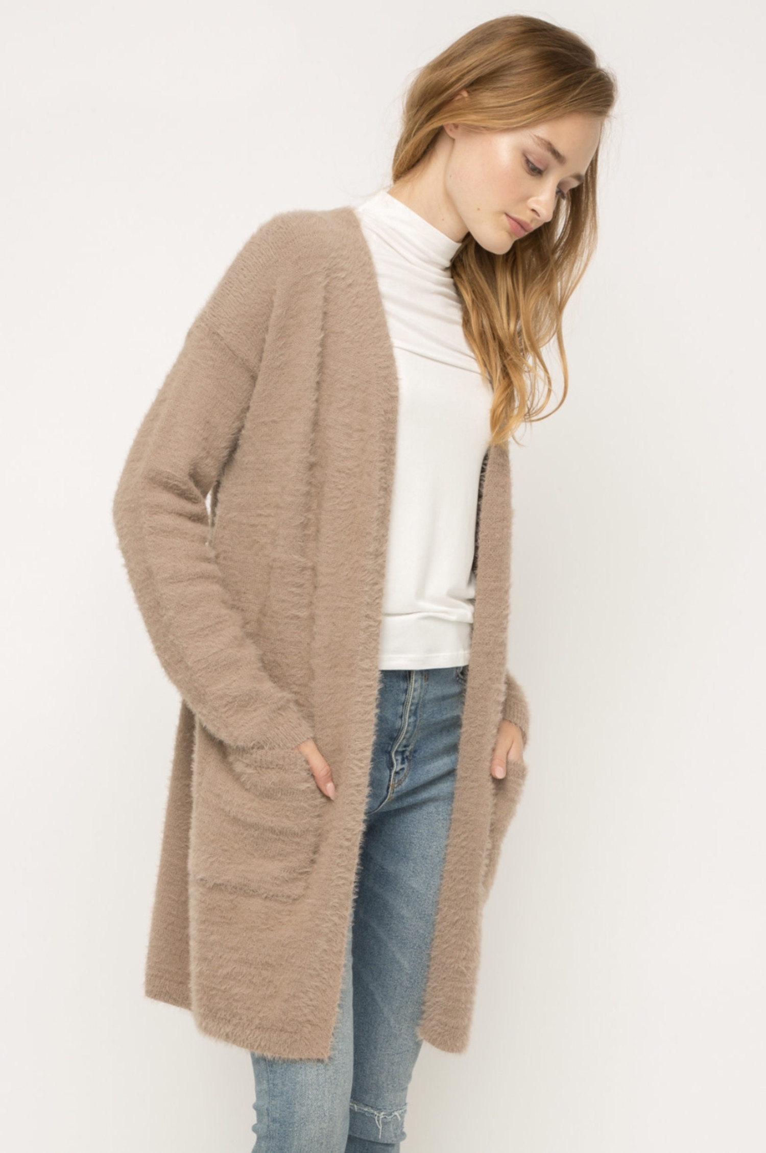 mauve long cardigan