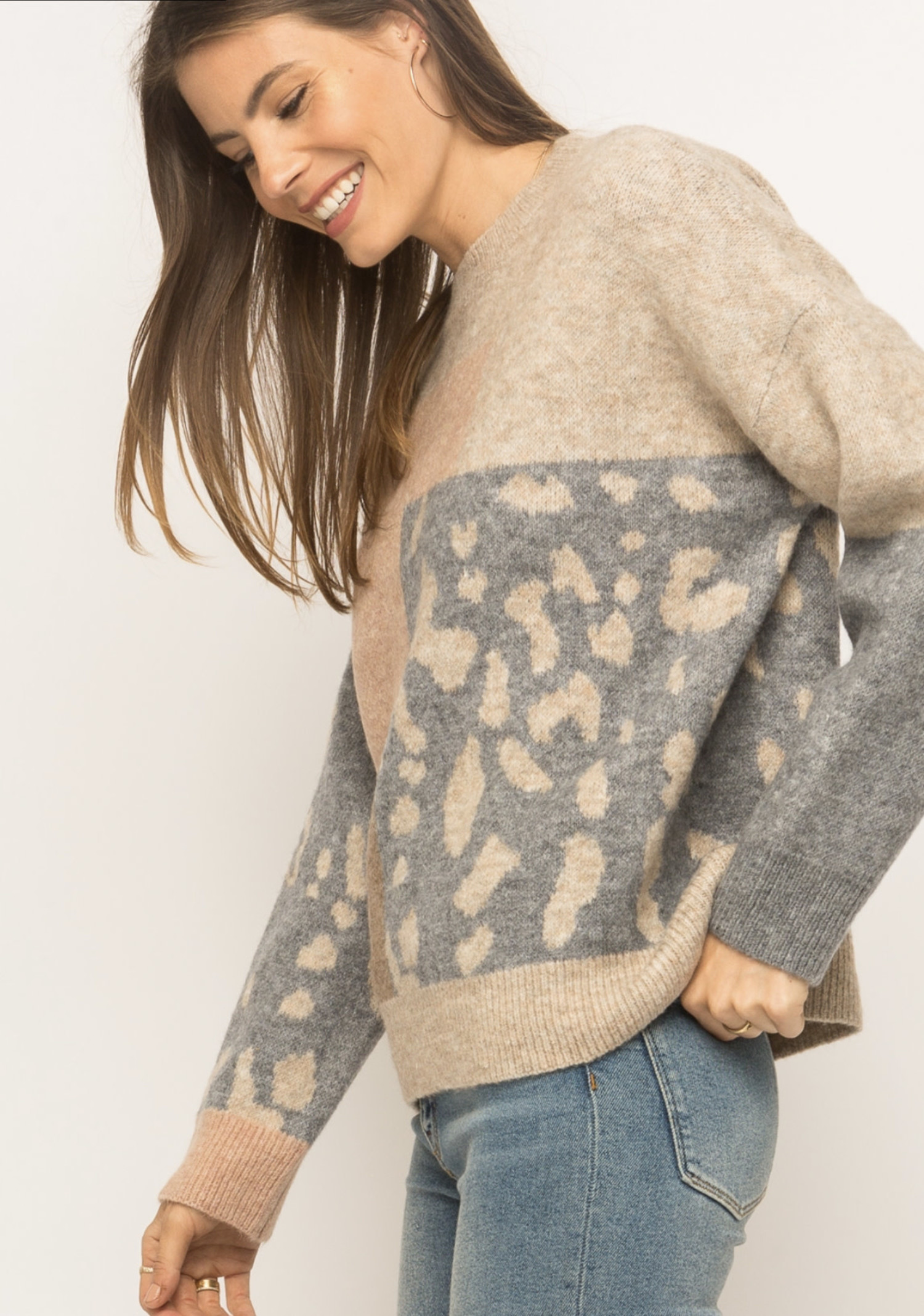 leopard patchwork sweater