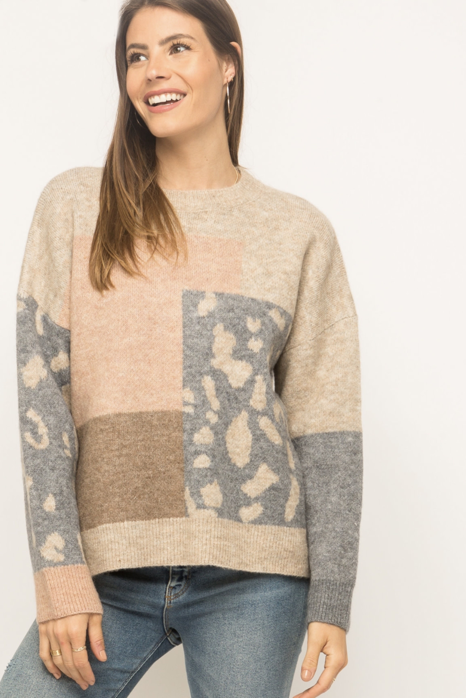 leopard patchwork sweater