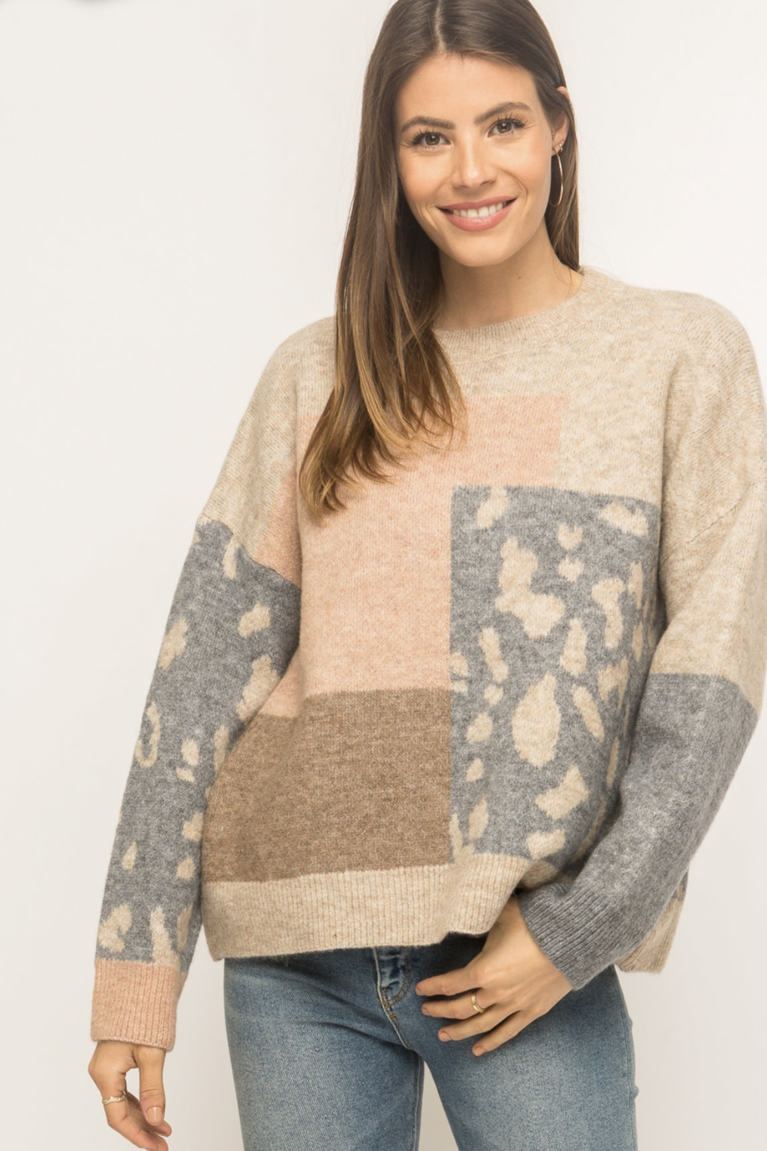 leopard patchwork sweater