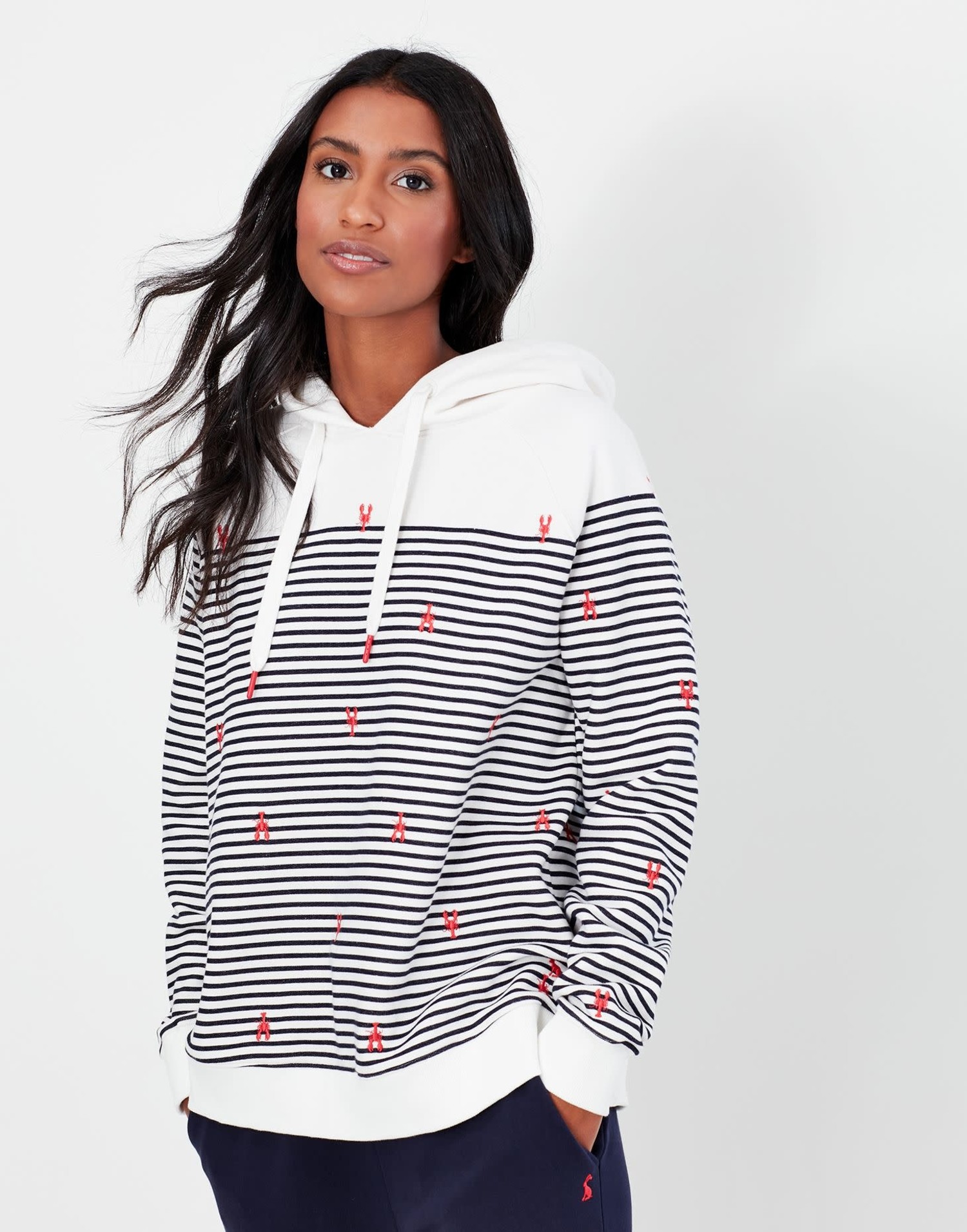 Joules Rowley Hoodie in Embroidered Lobster Stripe by Joules