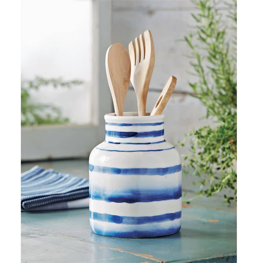 Mudpie Striped Utensil Caddy Initial Styles Jupiter Striped Utensil Caddy