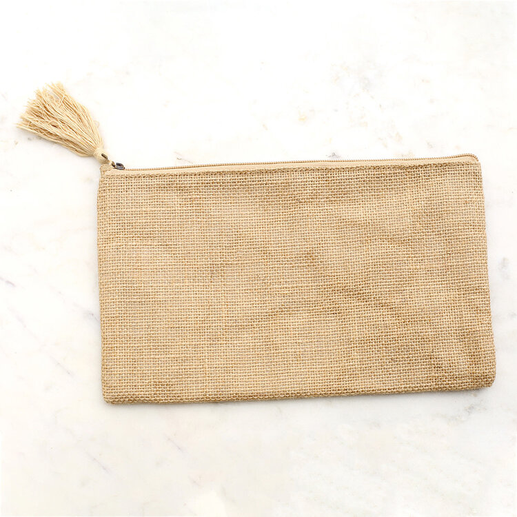 Monogrammed Jute Cosmetic Bag