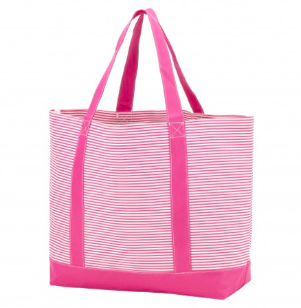 Hot Pink Pinstripe Tote Bag With Monogram - Personalization Included - Initial Styles Jupiter