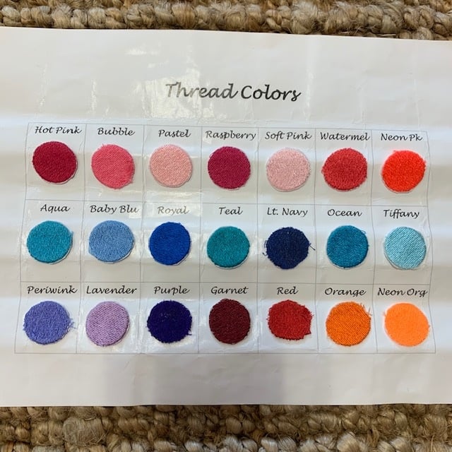 Embroidery thread color options
