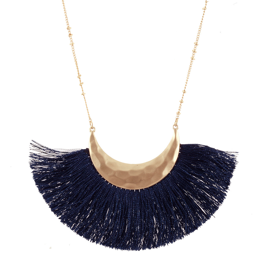 Navy Blue Fringe Necklace - Initial 