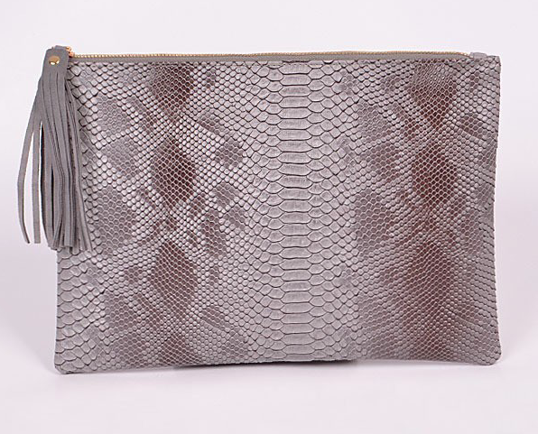 grey snakeskin clutch