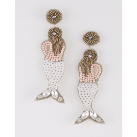 White Beaded Mermaid Earrings