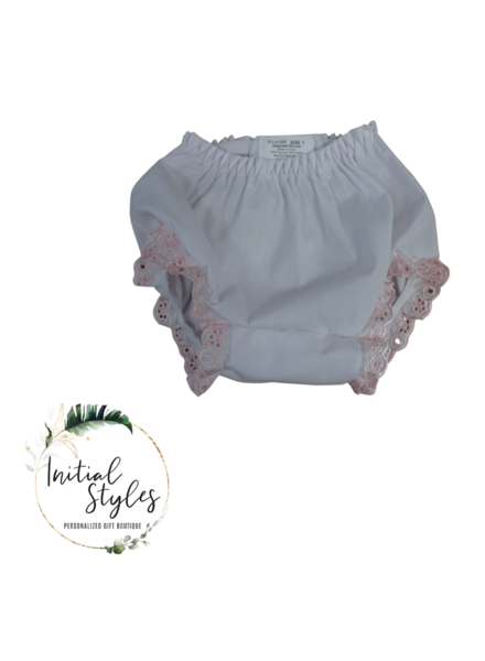 Embroider This White Baby Bloomer - Pink Eyelet -