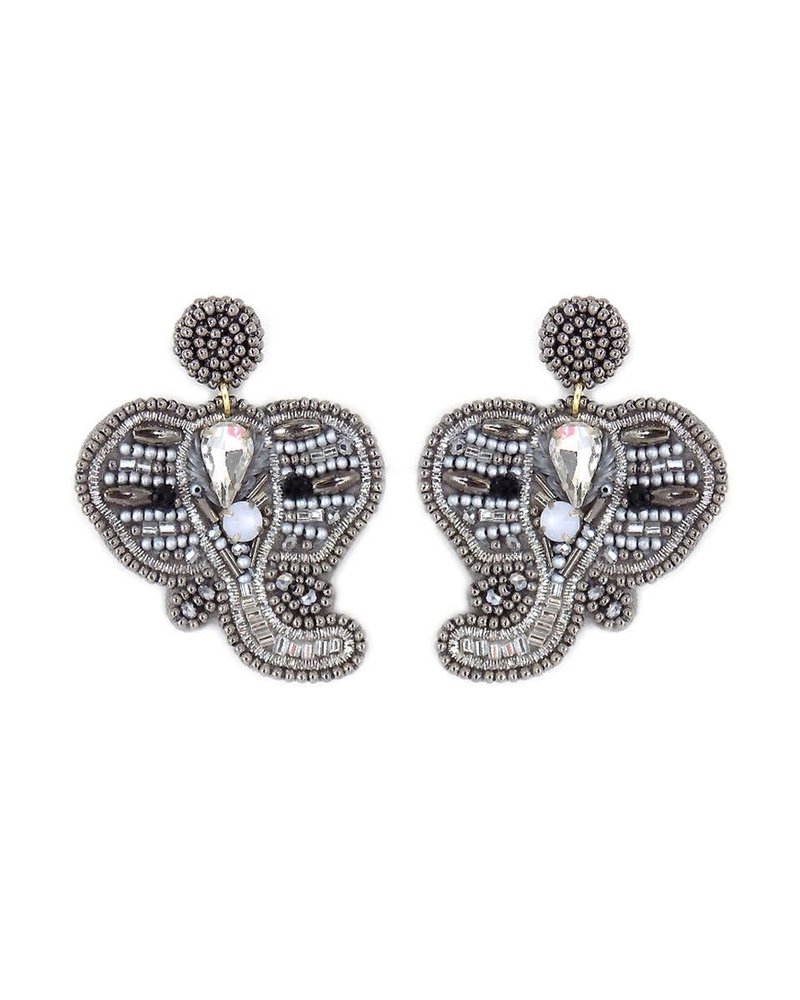 Initial Styles WAM Seed Bead Earrings - Silver Elephant Head