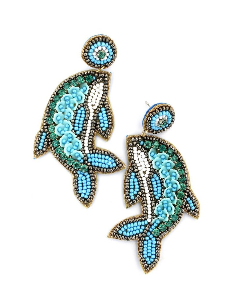 Initial Styles WAM Seed Bead Earrings - Blue Dolphin Fish