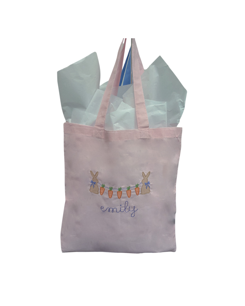 Initial Styles Light Pink Easter Bunny & Carrots Tote Bag
