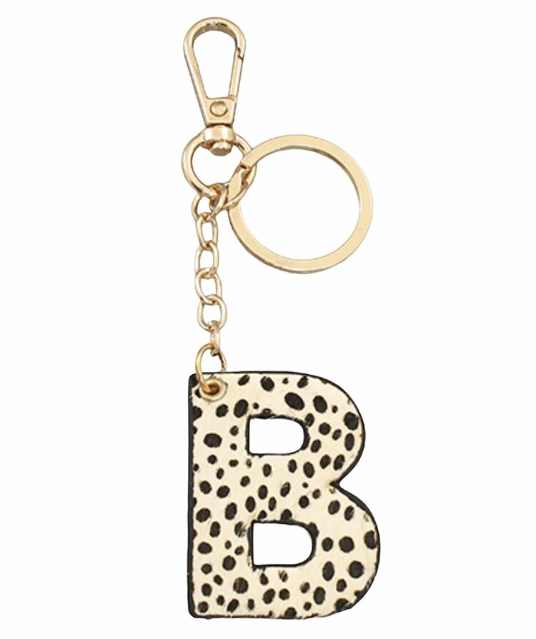 Leopard Print Initial Key Chain