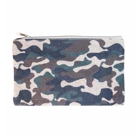 Green Camo Jute Cosmetic Bag