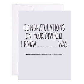 9th Letter Press Greeting Card - Congratulations On Your Divorce