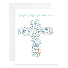 Blue Cross First Communion Greeting Card