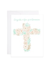 9th Letter Press Pink Cross First Communion Greeting Card