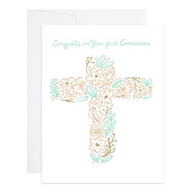 Pink Cross First Communion Greeting Card