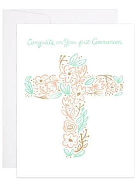 Pink Cross First Communion Greeting Card
