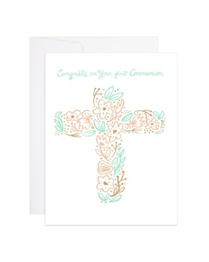 9th Letter Press Greeting Card - Pink Cross First Communion