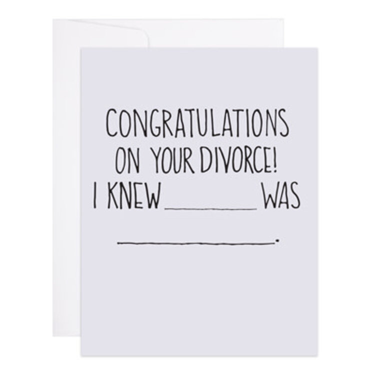 9th Letter Press Greeting Card - Congratulations On Your Divorce