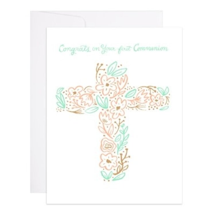 Greeting Card - Pink Cross First Communion