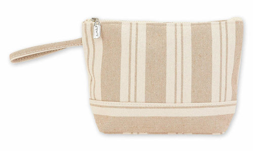 Pochette in Greyish Mint Linen Natural Cosmetic Bag Zipper 