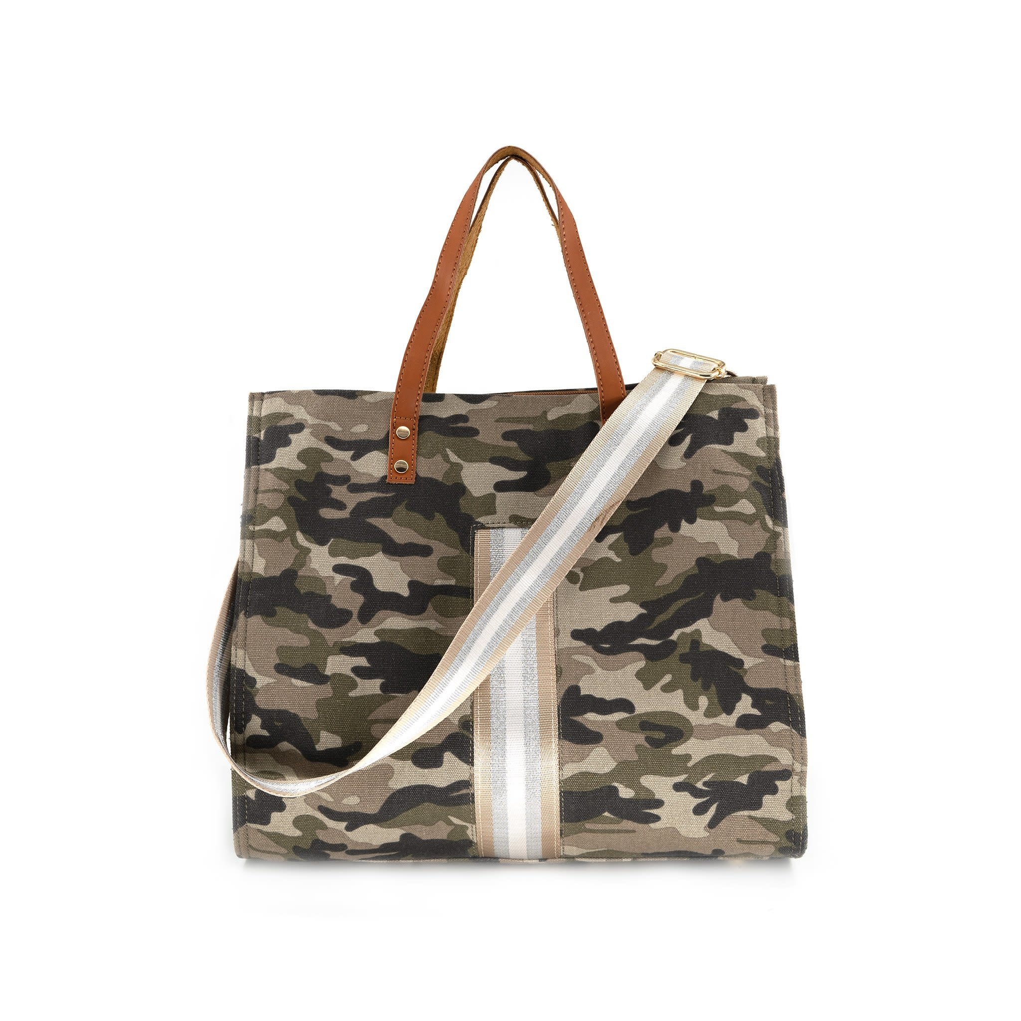 Khaki Camo Purse With Gold Stripe at Initial Styles Gift Boutique