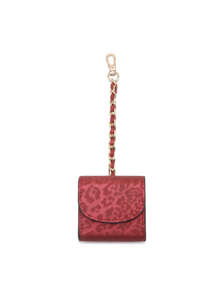 Jen & Co. Red Cheetah Keychain Ear Bud Case