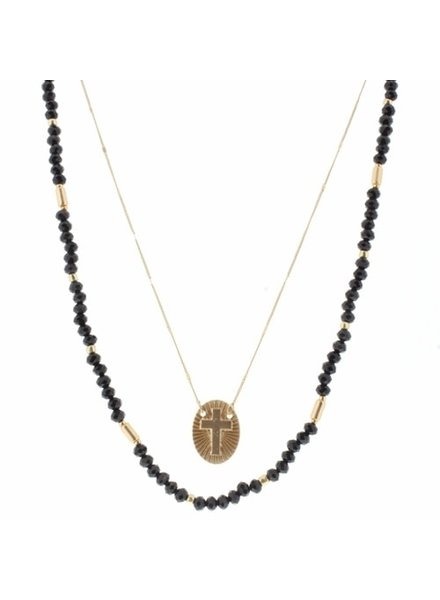 Jane Marie Black Oval Cross Layered Necklace