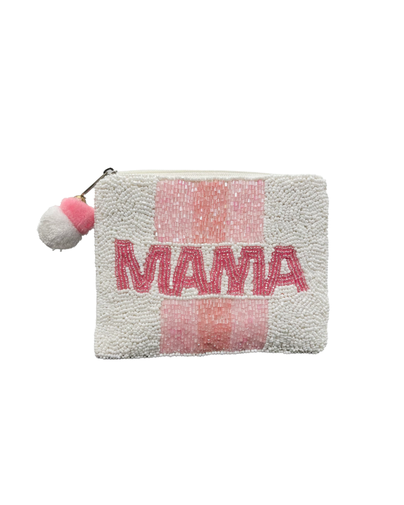 LC Designs LCD Beaded Pouch - Mama Pink Stripe