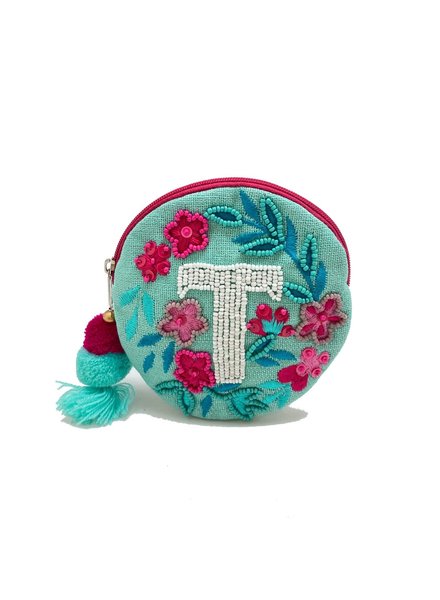 LC Designs T Round Beaded Initial Pouch