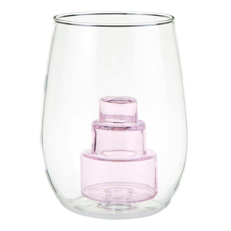 Slant Stemless Wine Glass - Wedding Cake Figurine