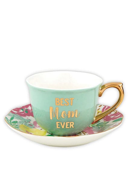 Slant Slant Teacup & Saucer - Best Mom Ever