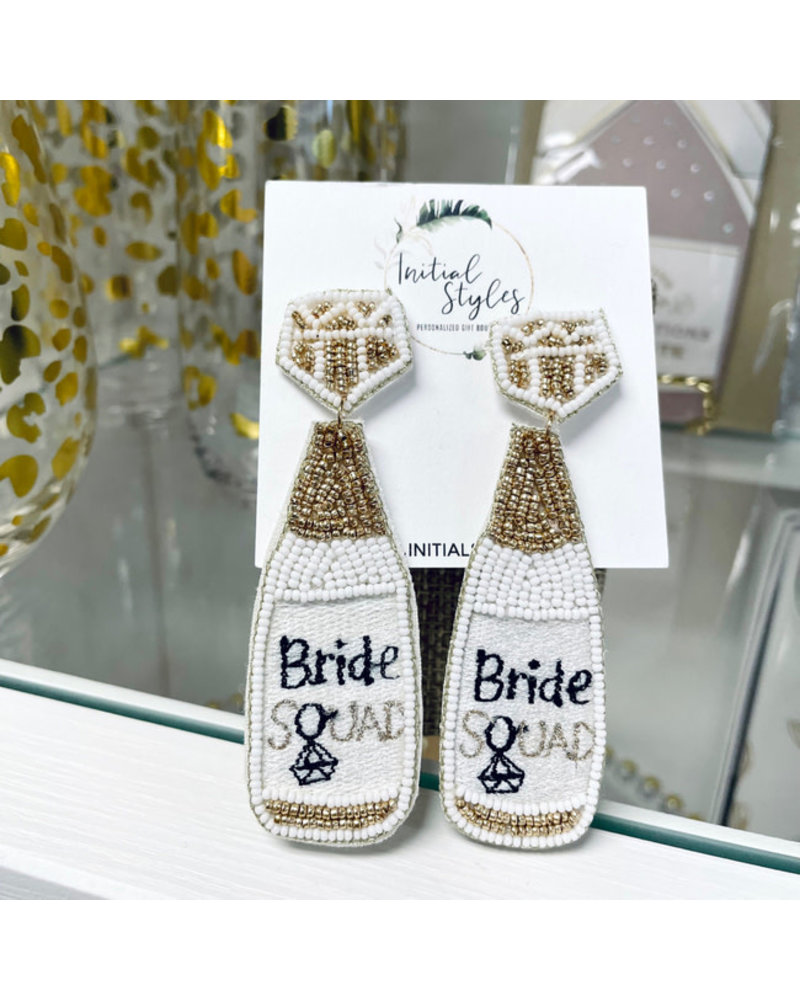 Initial Styles Seed Bead Earrings - Bride Squad Champagne Bottle