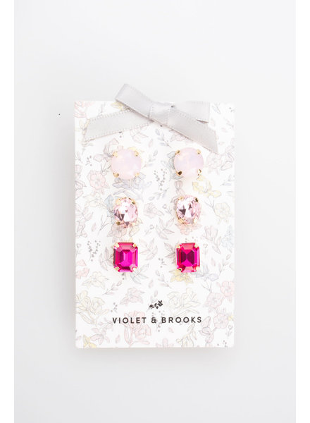 Violet & Brooks Crystal Earring Trio - Pink