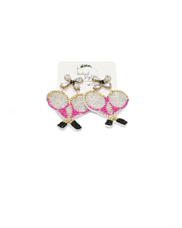 Pink Tennis Racket Beaded Earrings