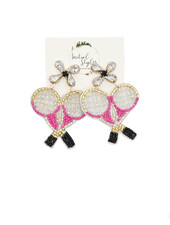 Initial Styles Pink Tennis Racket Earrings