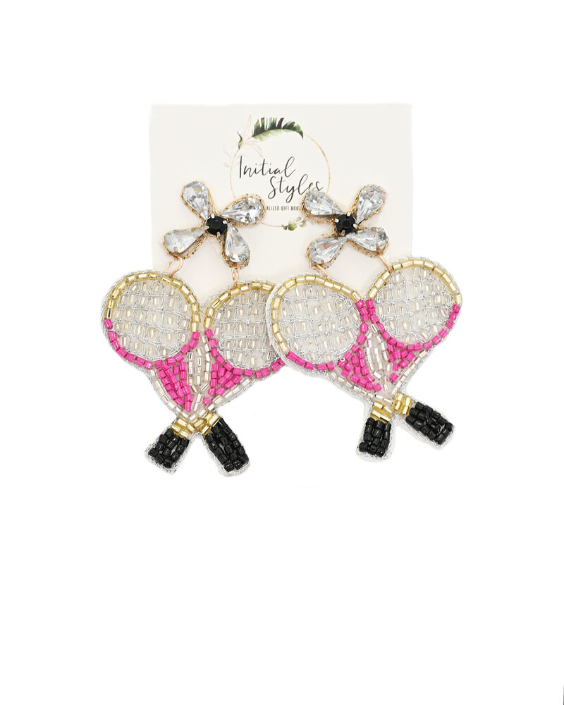 Initial Styles Pink Tennis Racket Beaded Earrings