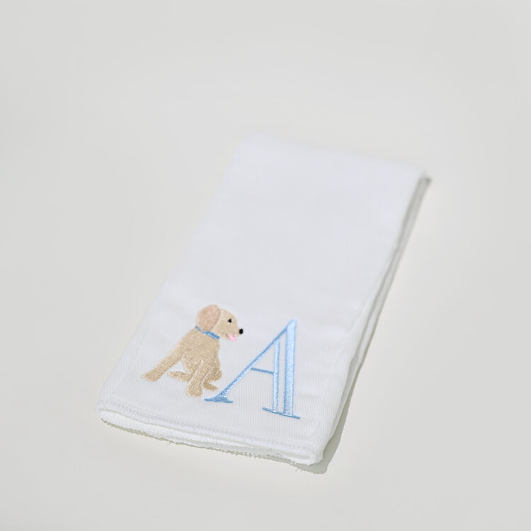 Blue Initial Puppy Burp Cloth