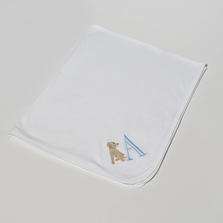 Blue Letter Puppy Receiving Blanket