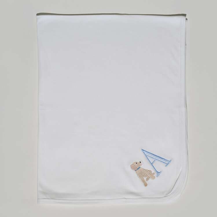 Blue Letter Puppy Receiving Blanket