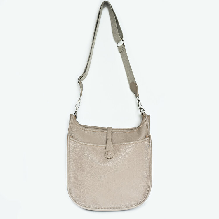 Beige Faux Leather Large Crossbody